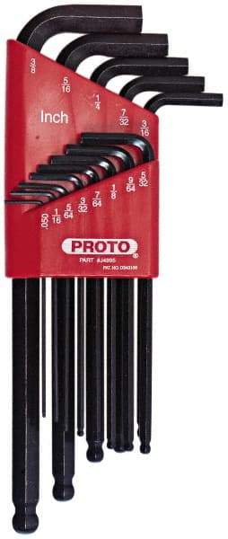 Proto - 13 Piece L-Key Ball End Hex Key Set - Hex Range 0.05 to 3/8", Carbon Steel - USA Tool & Supply