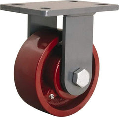 Hamilton - 6" Diam x 2-1/2" Wide x 7-3/4" OAH Top Plate Mount Rigid Caster - Cast Iron, 2,200 Lb Capacity, Straight Roller Bearing, 5 x 7" Plate - USA Tool & Supply