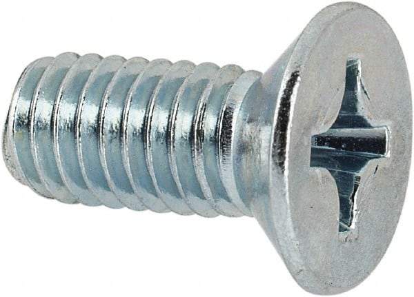 Value Collection - M6x1.00 Metric Coarse, 14mm OAL Phillips Drive Machine Screw - Flat Head, Grade 4.8 Steel, Zinc-Plated Finish, Without Washer - USA Tool & Supply
