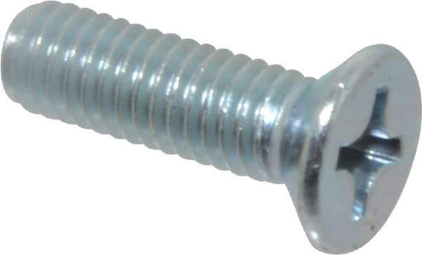 Value Collection - M6x1.00 Metric Coarse, 20mm OAL Phillips Drive Machine Screw - Flat Head, Grade 4.8 Steel, Zinc-Plated Finish, Without Washer - USA Tool & Supply
