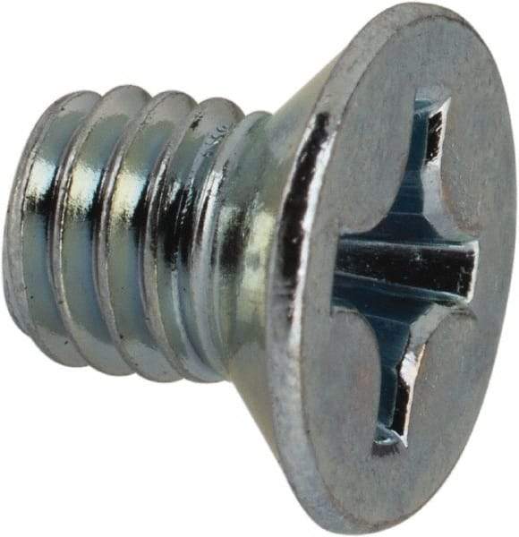 Value Collection - M6x1.00 Metric Coarse, 8mm OAL Phillips Drive Machine Screw - Flat Head, Grade 4.8 Steel, Zinc-Plated Finish, Without Washer - USA Tool & Supply