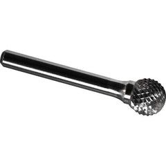 Made in USA - 1" Cut Diam, 3/8" Shank Diam, Ball Head Diamond Cut Burr - Carbide, 15/16" LOC, 2-3/4" OAL - USA Tool & Supply