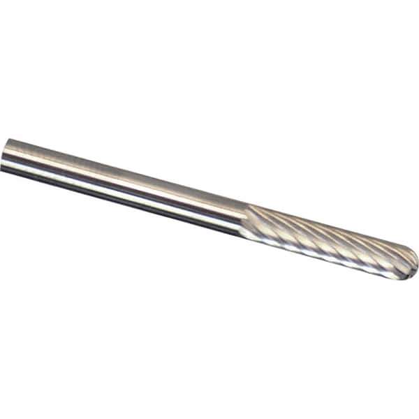 Made in USA - 3mm Cut Diam, 0.1181" Shank Diam, Cylinder with Radius Head Chipbreaker Cut Burr - Carbide, 14mm LOC, 75mm OAL - USA Tool & Supply