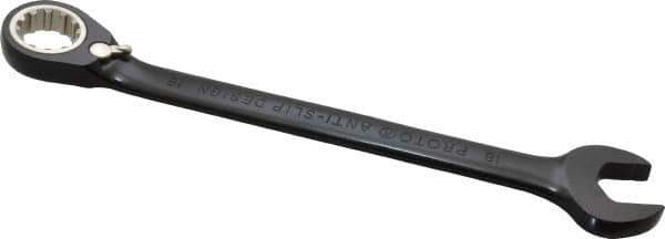 Proto - 18mm 12 Point Combination Wrench - 15° Head Angle, 9-5/16" OAL, Steel, Black Chrome Finish - USA Tool & Supply