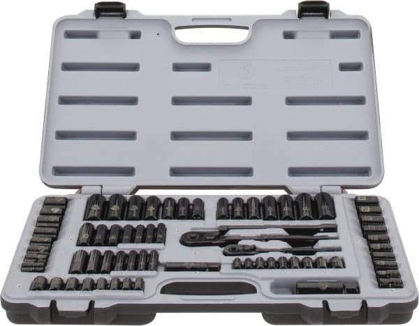 Stanley - 69 Piece 1/4 & 3/8" Drive Standard Deep Socket Set - 6 Points, 3/16 to 3/4", 7 to 19mm, Inch/Metric Measurement Standard - USA Tool & Supply