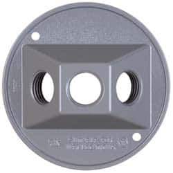 Cooper Crouse-Hinds - 2 Outlet, 1/2" Hole Diam, Powder Coat Finish, Round Noncorrosive Weatherproof Box Cover - 4-1/2" Wide x 9/16" High, Wet Locations, Aluminum, UL Listed - USA Tool & Supply