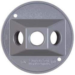 Cooper Crouse-Hinds - 2 Outlet, 1/2" Hole Diam, Powder Coat Finish, Round Noncorrosive Weatherproof Box Cover - 4-1/2" Wide x 9/16" High, Wet Locations, Aluminum, UL Listed - USA Tool & Supply