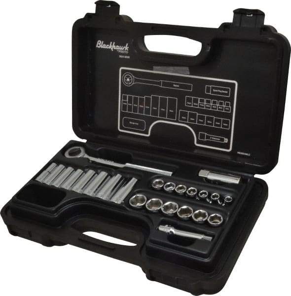 Blackhawk by Proto - 24 Piece 3/8" Drive Deep Well Socket Set - 6 Points, 5/8" to 5/8" 7mm to 19mm Range, Metric Measurement Standard - USA Tool & Supply