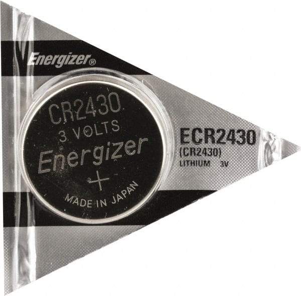 Energizer - Size CR2430, Lithium, Button & Coin Cell Battery - 3 Volts, Button Tab Terminal, CR2425, ANSI, IEC, NEDA, UL Listed Regulated - USA Tool & Supply