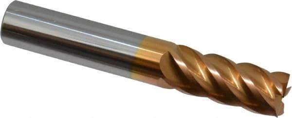 ProMax - 7/16", 1" LOC, 7/16" Shank Diam, 2-3/4" OAL, 5 Flute, Solid Carbide Square End Mill - Single End, TiCN Finish, Spiral Flute, 40° Helix, Centercutting, Right Hand Cut, Right Hand Flute, Series 112 - USA Tool & Supply