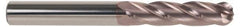 SGS - 5/8" Diam, 2-1/4" LOC, 4 Flute Solid Carbide Ball End Mill - TiCN Finish, Single End, 5" OAL, 5/8" Shank Diam, Spiral Flute - USA Tool & Supply