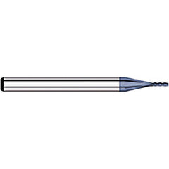 Corner Radius End Mill: 3/32″ Dia, 0.279″ LOC, 1/64″ Radius, 4 Flutes, Solid Carbide 1-1/2″ OAL, 1/8″ Shank Dia, 30 ° Helix, AlTiN Coated, Corner Radius End, Centercutting