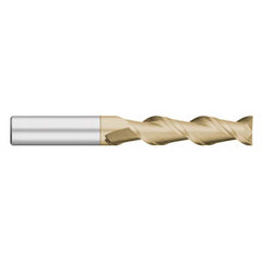 Square End Mill: 1/4'' Dia, 1-1/4'' LOC, 1/4'' Shank Dia, 3'' OAL, 2 Flutes, Solid Carbide Single End, ZrN Finish, Upcut Flute, 45 ° Helix, Centercutting, RH Cut, RH Flute