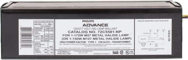 Philips Advance - 175 Watt, CWA Circuit, Metal Halide, High Intensity Discharge Ballast - 120/208/240/277 Volts, 0.9 to 2.0 Amp, 11-3/4 Inch Long x 3-3/16 Inch Wide x 2-5/8 Inch High - USA Tool & Supply