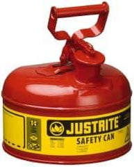 Justrite - 1 Gal Galvanized Steel Type I Safety Can - 11" High x 9-1/2" Diam, Red with Yellow - USA Tool & Supply