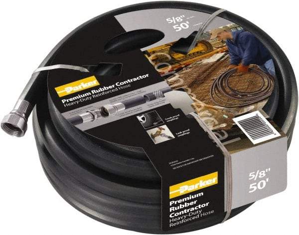 Parker - 75' Long Water Hose - 5/8" Diam, 3/4" GHT, Rubber, 125 psi, Black - USA Tool & Supply