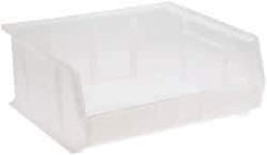 Quantum Storage - 75 Lb. Load Capacity, 14-3/4" Deep, Clear Polypropylene Hopper Stacking Bin - 7" High x 16-1/2" Wide x 14-3/4" Long - USA Tool & Supply