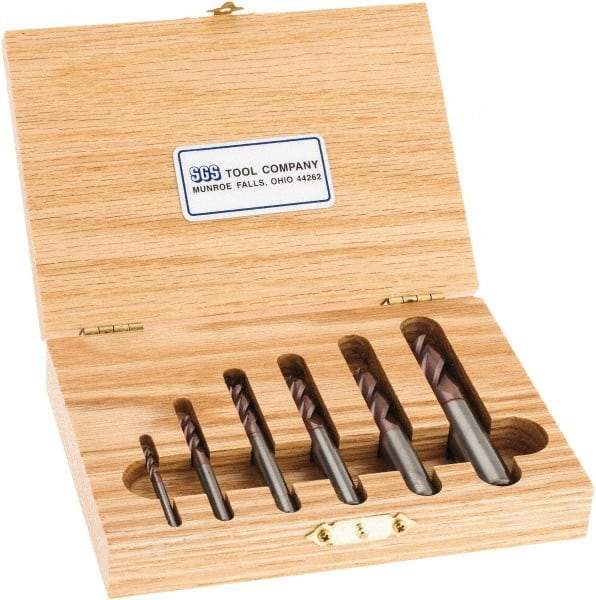 SGS - 1/8 to 1/2", 4 Flute Square End Mill Set - TiCN Coating, Solid Carbide, Single End, 1/8, 3/16, 1/4, 5/16, 3/8, 1/2" Shank Diam, Centercutting - USA Tool & Supply