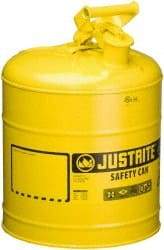 Justrite - 5 Gal Galvanized Steel Self-Closing, Self-Venting, Full-Length Flame Arrester - 16-7/8" High x 11-3/4" Diam, Yellow - USA Tool & Supply