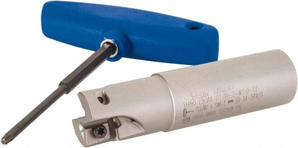Iscar - 1" Cut Diam, 0.472" Max Depth of Cut, 1" Shank Diam, 4" OAL, Indexable Square Shoulder Helical End Mill - H490 AN.X 12 Inserts, Weldon Shank, 90° Lead Angle, Through Coolant, Series Helido - USA Tool & Supply