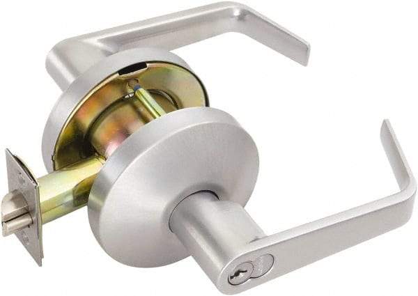 Falcon - Medium Duty Classroom Lever Lockset - 2-3/4" Back Set, For Best/ Falcon I/C-Core Cylinder, Satin Chrome Finish - USA Tool & Supply