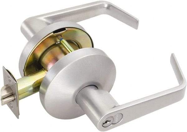 Falcon - Medium Duty Storeroom Lever Lockset - 2-3/4" Back Set, For Best/ Falcon I/C-Core Cylinder, Satin Chrome Finish - USA Tool & Supply