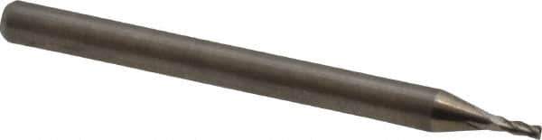 Accupro - 1mm, 2mm LOC, 3mm Shank Diam, 38mm OAL, 4 Flute, Solid Carbide Square End Mill - Single End, Uncoated, Spiral Flute, 30° Helix, Centercutting, Right Hand Cut, Right Hand Flute - USA Tool & Supply