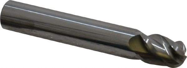 Accupro - 12mm Diam, 16mm LOC, 4 Flute Solid Carbide Ball End Mill - Uncoated, Single End, 76mm OAL, 12mm Shank Diam, Spiral Flute - USA Tool & Supply