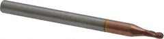 Accupro - 1.5mm Diam, 3mm LOC, 4 Flute Solid Carbide Ball End Mill - TiCN Finish, Single End, 38mm OAL, 3mm Shank Diam, Spiral Flute - USA Tool & Supply