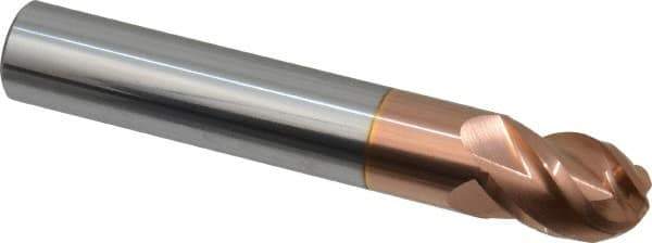 Accupro - 12mm Diam, 16mm LOC, 4 Flute Solid Carbide Ball End Mill - TiCN Finish, Single End, 76mm OAL, 12mm Shank Diam, Spiral Flute - USA Tool & Supply
