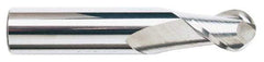 Accupro - 1.5mm Diam, 3mm LOC, 2 Flute Solid Carbide Ball End Mill - TiCN Finish, Single End, 38mm OAL, 3mm Shank Diam, Spiral Flute - USA Tool & Supply