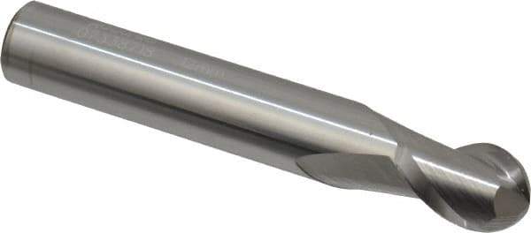 Accupro - 12mm Diam, 16mm LOC, 2 Flute Solid Carbide Ball End Mill - Uncoated, Single End, 76mm OAL, 12mm Shank Diam, Spiral Flute - USA Tool & Supply