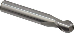 Accupro - 12mm Diam, 16mm LOC, 2 Flute Solid Carbide Ball End Mill - Uncoated, Single End, 76mm OAL, 12mm Shank Diam, Spiral Flute - USA Tool & Supply
