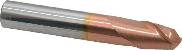 Accupro - 12mm Diam, 16mm LOC, 2 Flute Solid Carbide Ball End Mill - TiCN Finish, Single End, 76mm OAL, 12mm Shank Diam, Spiral Flute - USA Tool & Supply