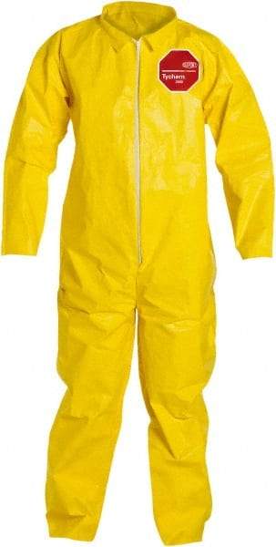 Dupont - Size 4XL PE Film Chemical Resistant Coveralls - Yellow, Zipper Closure, Open Cuffs, Open Ankles, Serged Seams - USA Tool & Supply