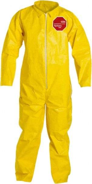 Dupont - Size M PE Film Chemical Resistant Coveralls - Yellow, Zipper Closure, Open Cuffs, Open Ankles, Serged Seams - USA Tool & Supply