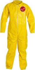 Dupont - Size 3XL PE Film Chemical Resistant Coveralls - Yellow, Zipper Closure, Open Cuffs, Open Ankles, Serged Seams - USA Tool & Supply