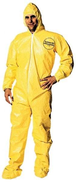 Dupont - Size 3XL PE Film Chemical Resistant Coveralls - Yellow, Zipper Closure, Elastic Cuffs, Open Ankles, Serged Seams - USA Tool & Supply