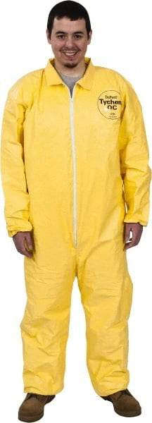 Dupont - Size 2XL PE Film Chemical Resistant Coveralls - Yellow, Zipper Closure, Elastic Cuffs, Elastic Ankles, Serged Seams - USA Tool & Supply