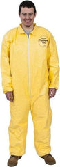 Dupont - Size 3XL PE Film Chemical Resistant Coveralls - Yellow, Zipper Closure, Elastic Cuffs, Elastic Ankles, Serged Seams - USA Tool & Supply