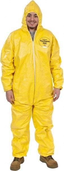 Dupont - Size 2XL PE Film Chemical Resistant Coveralls - Yellow, Zipper Closure, Elastic Cuffs, Elastic Ankles, Serged Seams - USA Tool & Supply