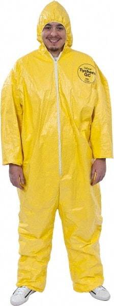 Dupont - Size 4XL PE Film Chemical Resistant Coveralls - Yellow, Zipper Closure, Elastic Cuffs, Elastic Ankles, Serged Seams - USA Tool & Supply