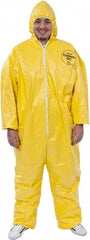 Dupont - Size 4XL PE Film Chemical Resistant Coveralls - Yellow, Zipper Closure, Elastic Cuffs, Elastic Ankles, Serged Seams - USA Tool & Supply