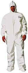 Dupont - Size 4XL Saranex Chemical Resistant Coveralls - White, Zipper Closure, Elastic Cuffs, Open Ankles, Bound Seams - USA Tool & Supply