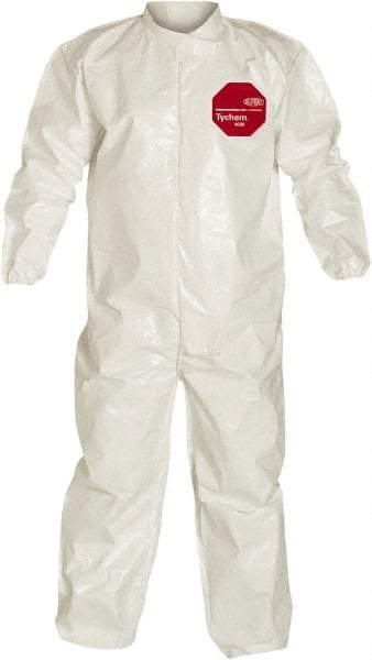 Dupont - Size 2XL Saranex Chemical Resistant Coveralls - White, Zipper Closure, Elastic Cuffs, Elastic Ankles, Bound Seams - USA Tool & Supply