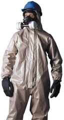 Dupont - Size 3XL Hazmat Chemical Resistant Coveralls - Tan, Zipper Closure, Elastic Cuffs, Open Ankles, Taped Seams - USA Tool & Supply