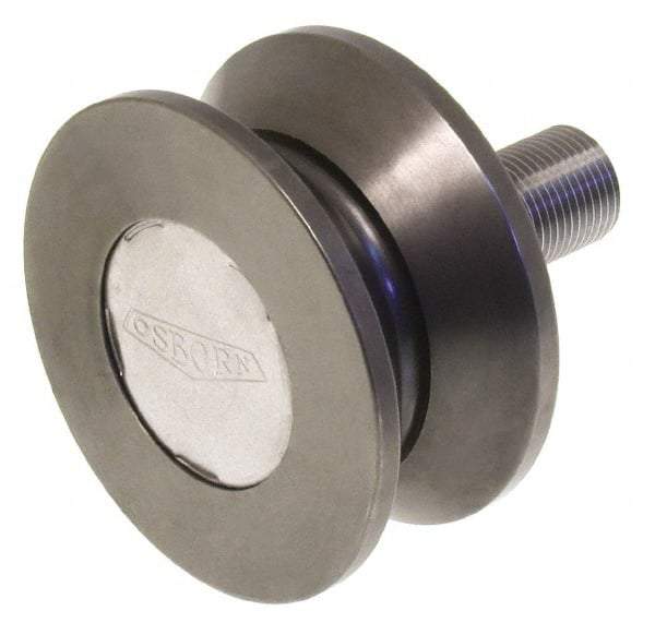 Osborn International - 4-1/2" Roller Diam x 2" Width, 1-1/4" Stud Diam x 2-1/2" Length, V Grooved Concentric Stud - Steel, 1-3/4" Thread Length, 1-1/4-12 Thread, 4-1/2" OAL, 13,700 Lb Dynamic Cap - USA Tool & Supply