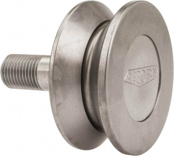 Osborn International - 2" Roller Diam x 27/32" Width, 1/2" Stud Diam x 1-1/4" Length, V Grooved Concentric Stud - Steel, 5/8" Thread Length, 1/2-20 Thread, 2-3/32" OAL, 600 Lb Dynamic Cap - USA Tool & Supply