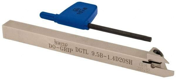 Iscar - 0.055" Min Groove Width, 4.7" OAL, Left Hand Indexable Grooving Cutoff Toolholder - 3/8" Shank Height x 3/8" Shank Width, DG. 14.. Insert Style, DGT Toolholder Style, Series Do Grip - USA Tool & Supply