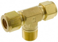 Parker - 1/2" OD, Brass Male Branch Tee - 2,200 Max Working psi, 7/8" Hex, Comp x Comp x MNPT Ends - USA Tool & Supply